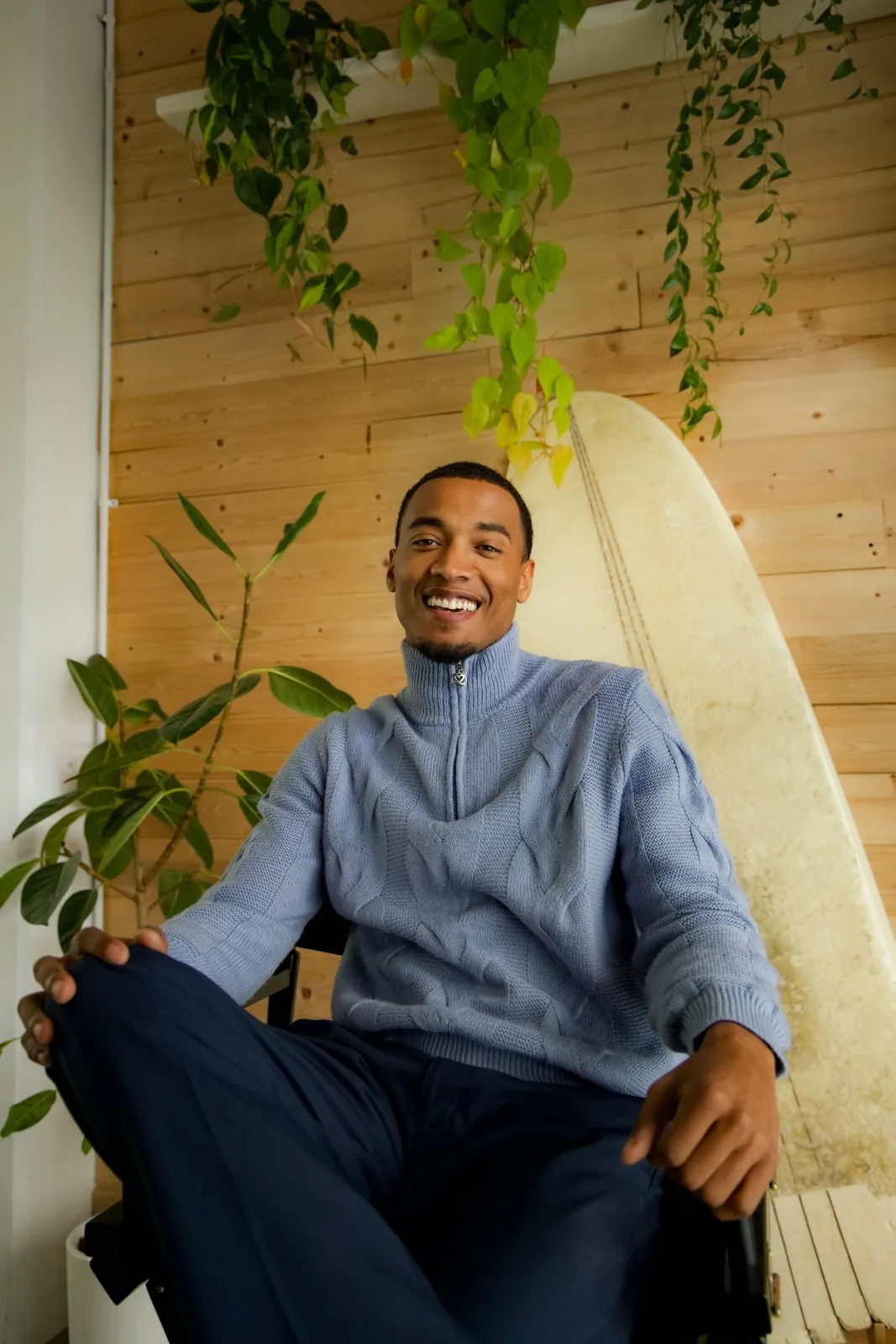 Vonté Smith — Smiling in a blue knit sweater